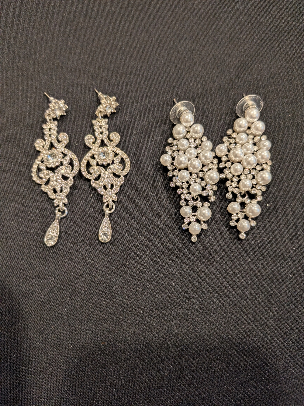 Silver Tone Pearl Cluster Drop Earrings Set Of 2 Pairs